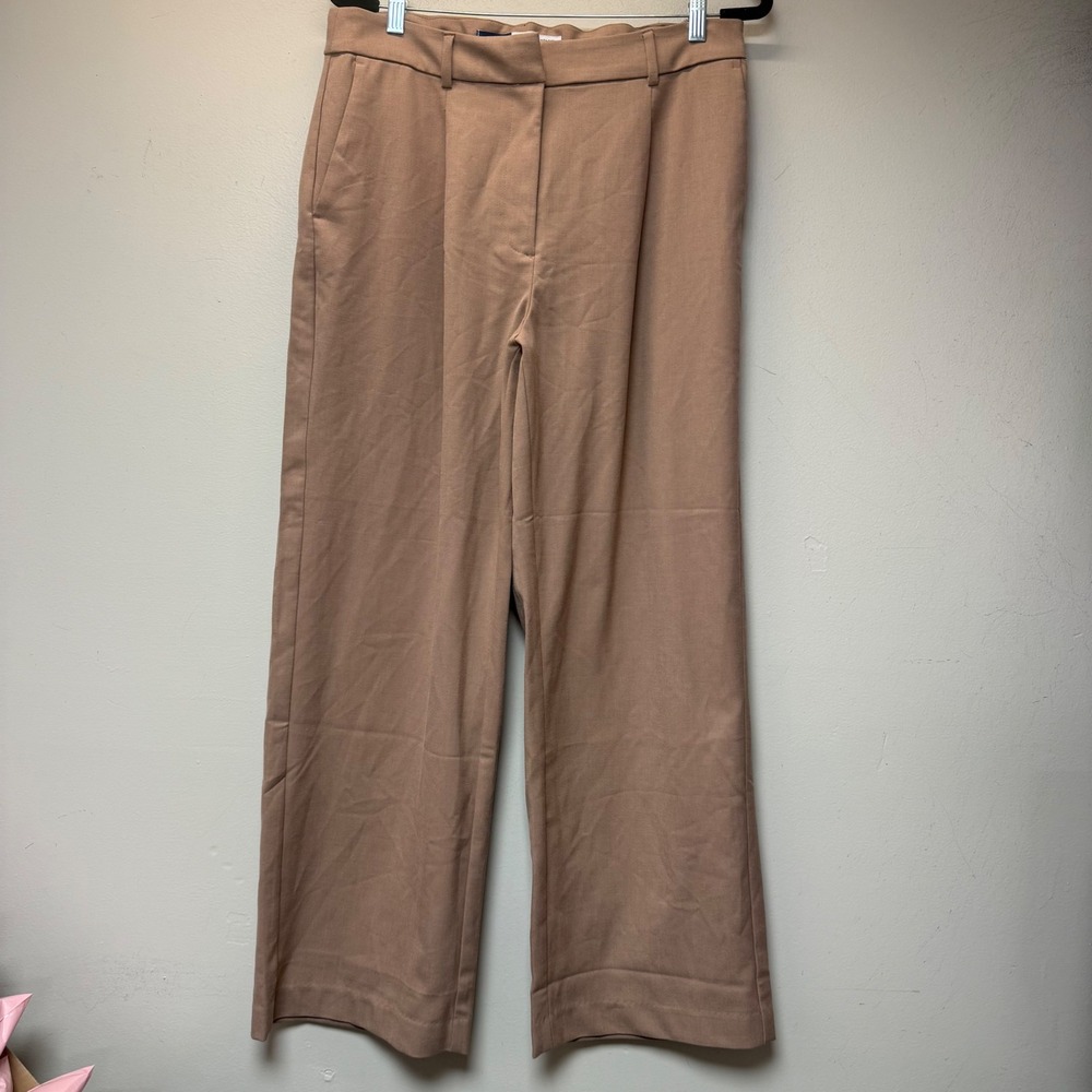 Old Navy Taylor Wide Leg Trouser Womens 12 Tan Excellent Extra High Rise Pleated